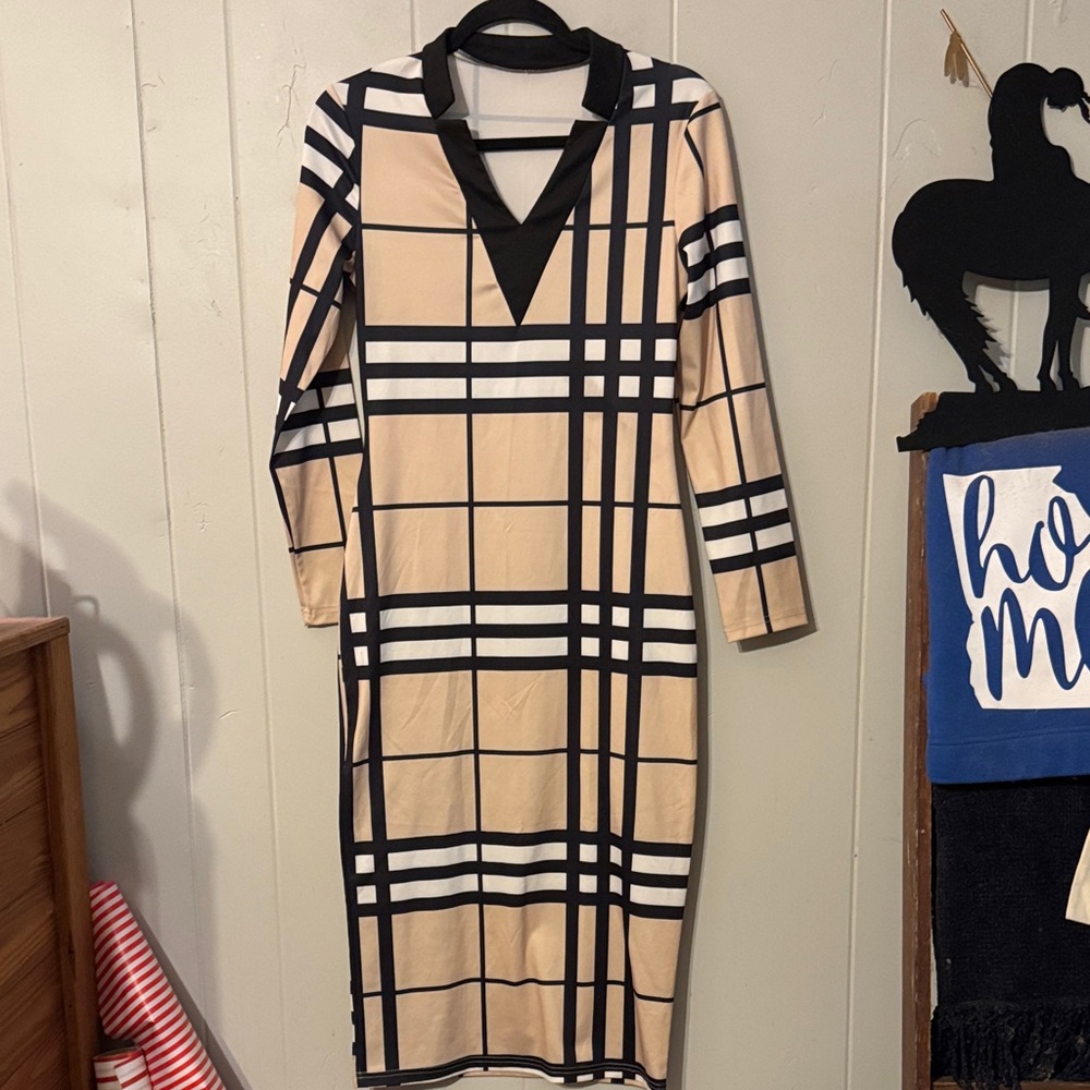 Elegant Plaid Long Sleeve Dress